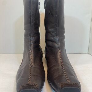 Elegant Brown Leather Women's Square Toe Boots